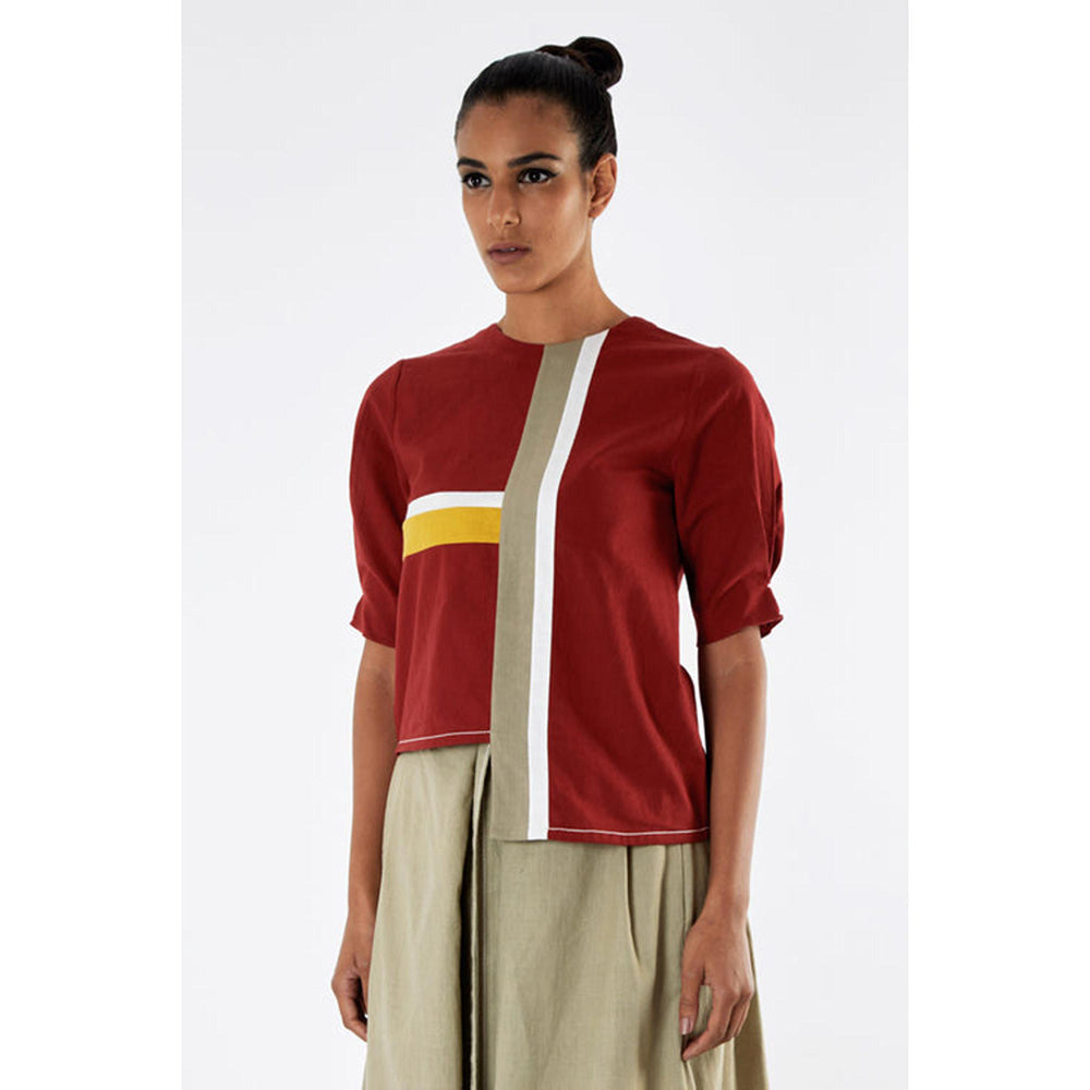 MADDER MUCH Red Cotton Solid Plain Top