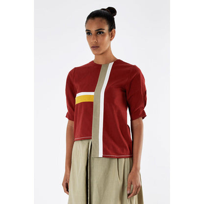 MADDER MUCH Red Cotton Solid Plain Top