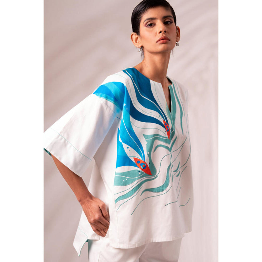 MADDER MUCH White Cotton Printed Plain Top