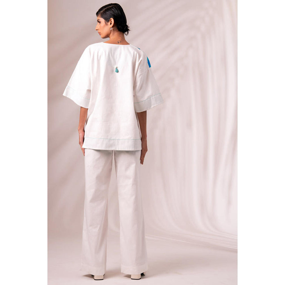 MADDER MUCH White Cotton Printed Plain Top