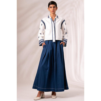 MADDER MUCH Multi-Color Cotton Collar Neck Embroidered Top