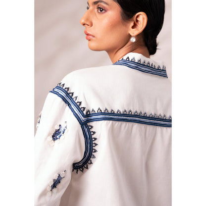 MADDER MUCH Multi-Color Cotton Collar Neck Embroidered Top