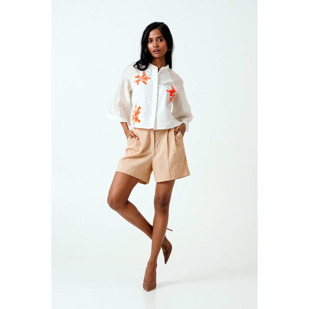 MADDER MUCH Cotton White Mandarin Neck Solid/Plain Shirt