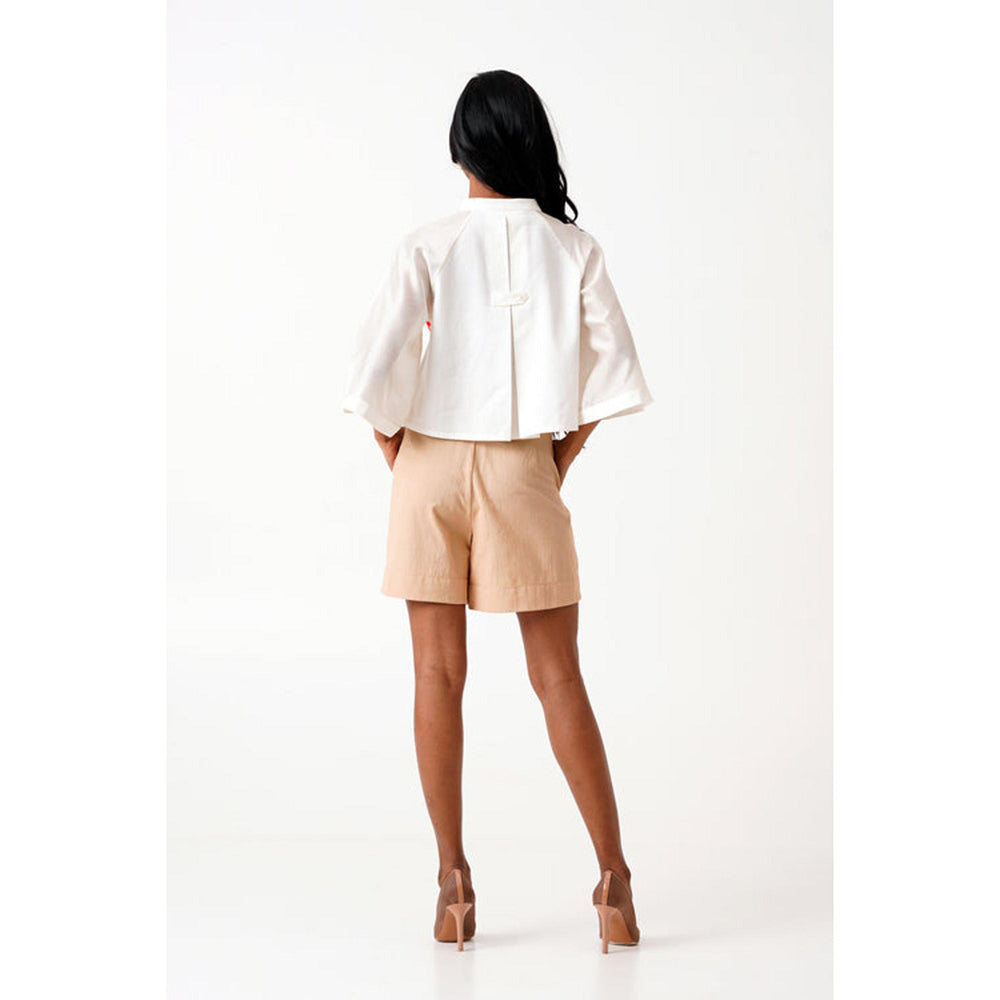 MADDER MUCH Cotton White Mandarin Neck Solid/Plain Shirt