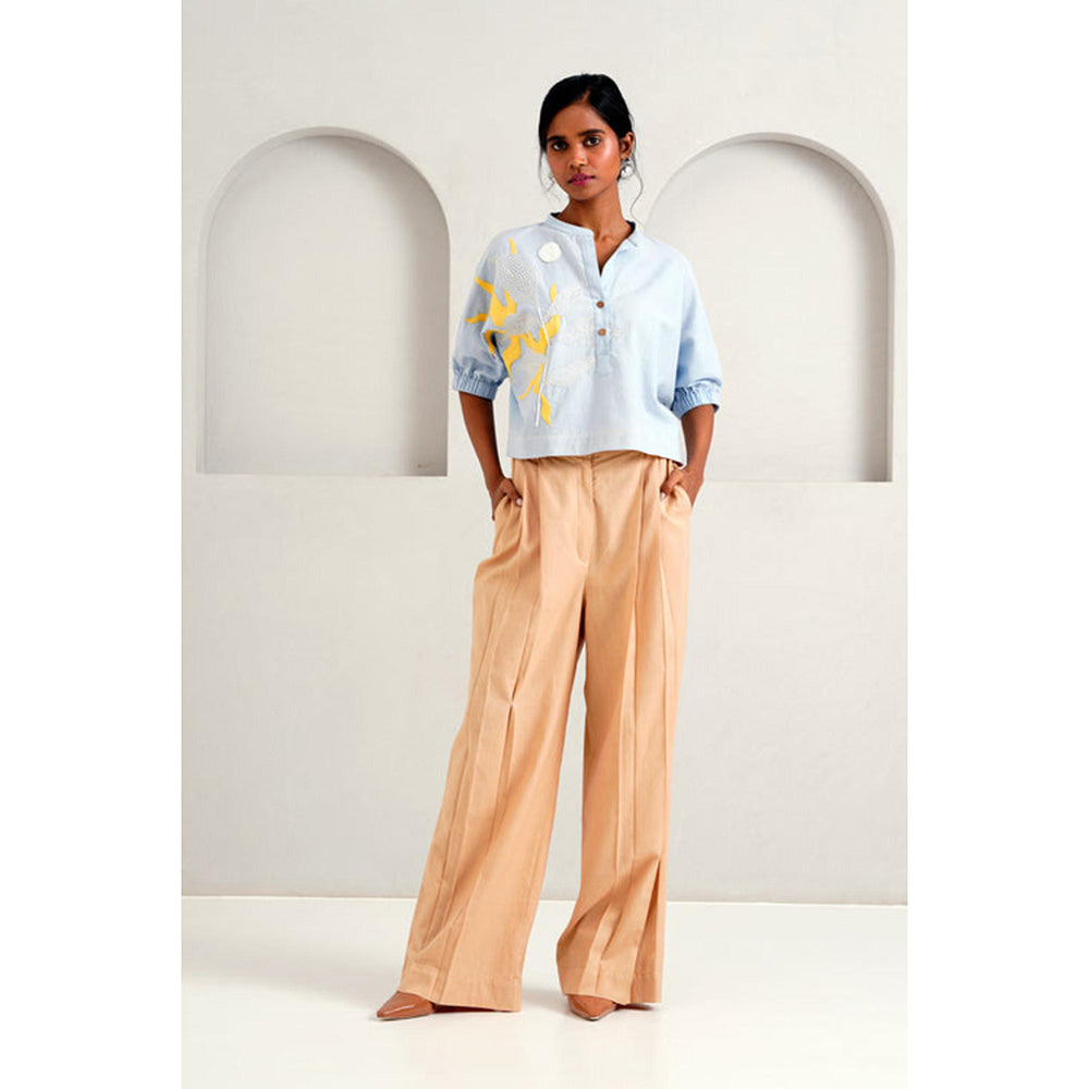 MADDER MUCH Multi-Color Cotton Round Neck Embroidered Top