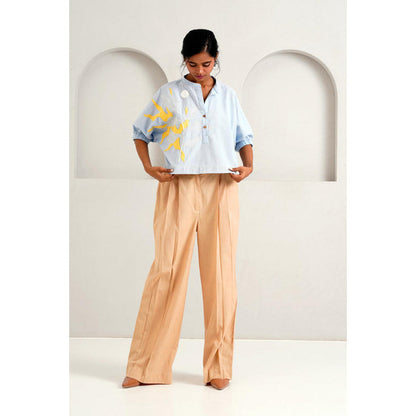 MADDER MUCH Multi-Color Cotton Round Neck Embroidered Top