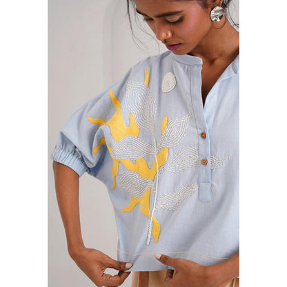 MADDER MUCH Multi-Color Cotton Round Neck Embroidered Top