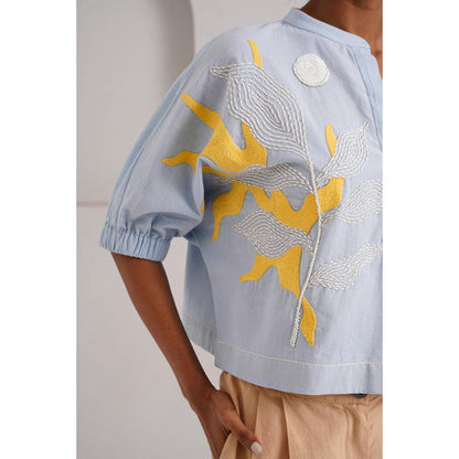 MADDER MUCH Multi-Color Cotton Round Neck Embroidered Top