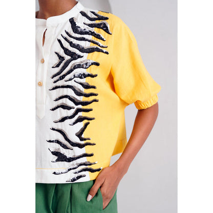 MADDER MUCH Multi-Color Cotton Round Neck Animal Print Top