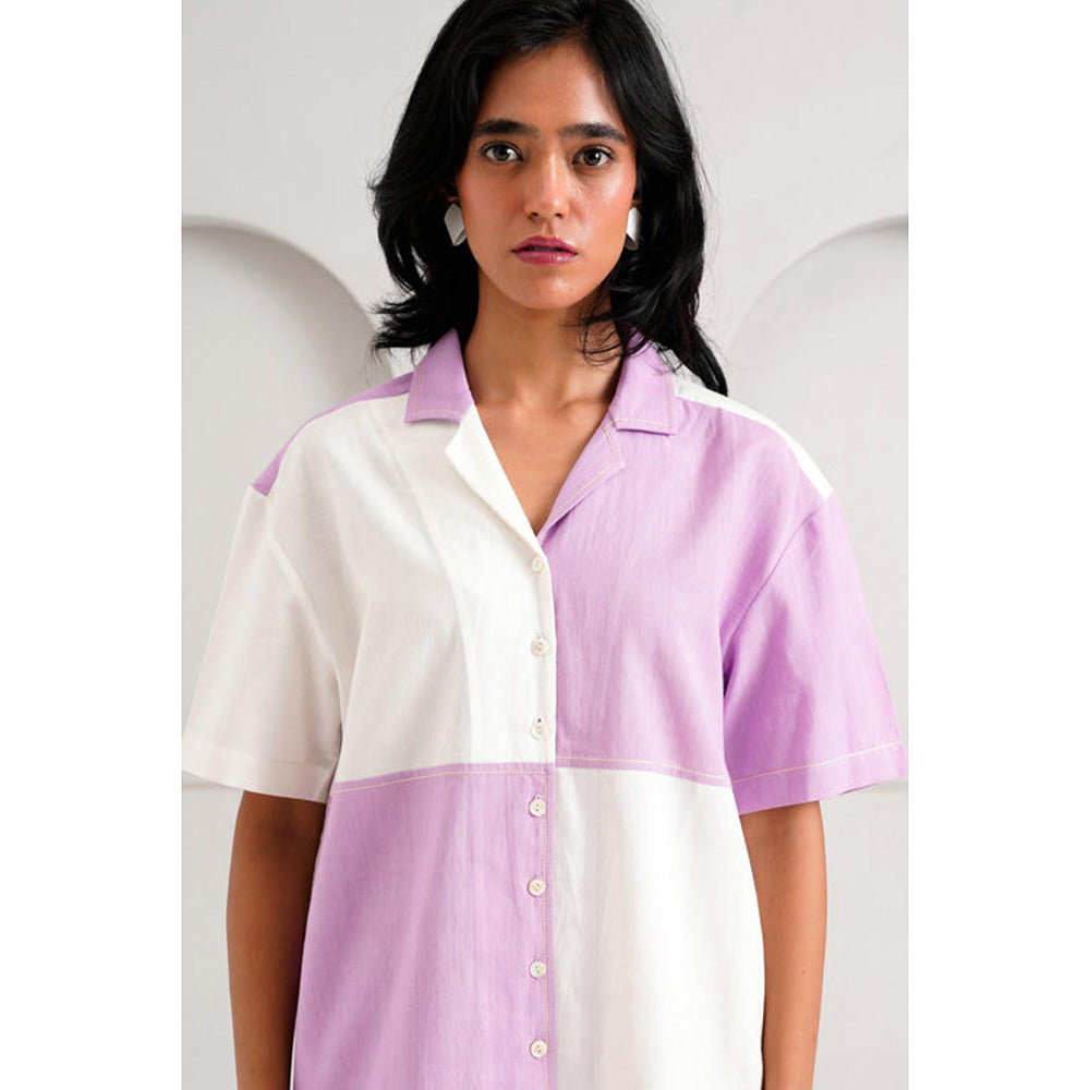 MADDER MUCH Cotton Multi-Color Notched Lapel Colorblock Shirt