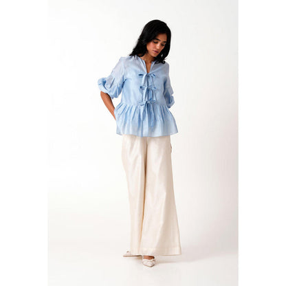 MADDER MUCH Ice Blue Toni Set - Multi Knot Peplum Top With Slip
