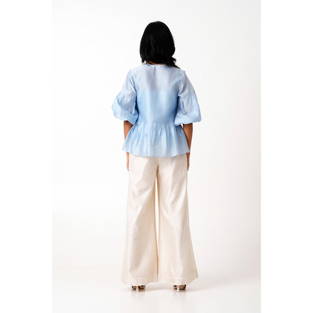 MADDER MUCH Ice Blue Toni Set - Multi Knot Peplum Top With Slip