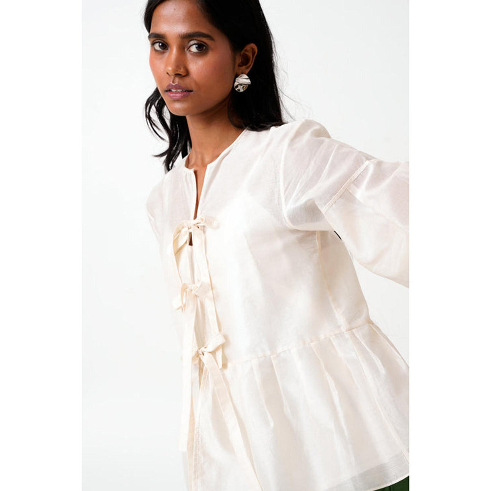 MADDER MUCH Ivory Toni Set - Multi Knot Peplum Top With Slip