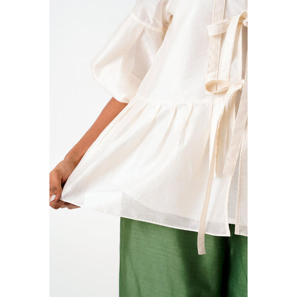 MADDER MUCH Ivory Toni Set - Multi Knot Peplum Top With Slip