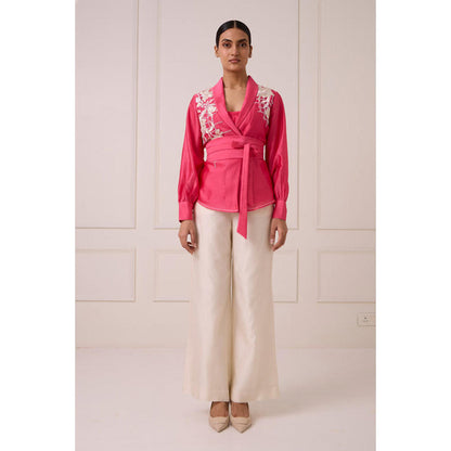 MADDER MUCH Cotton Pink V-Neck Floral Top