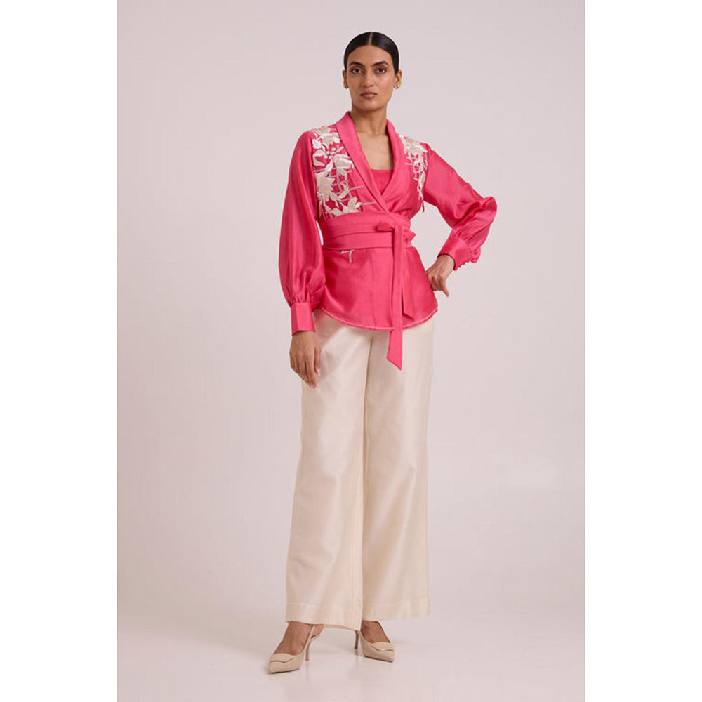 MADDER MUCH Cotton Pink V-Neck Floral Top