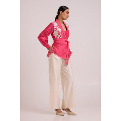 MADDER MUCH Cotton Pink V-Neck Floral Top