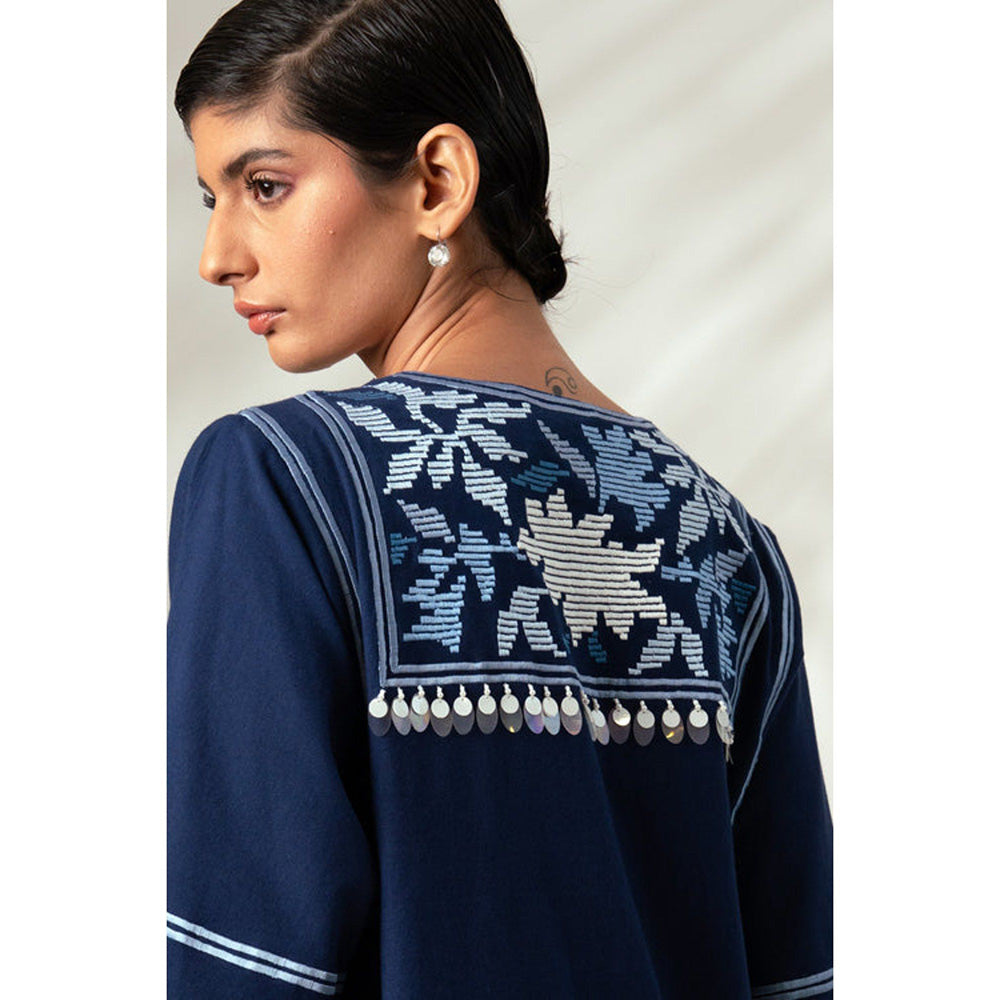 MADDER MUCH Marlin - Natural Indigo Modest Midi Dress