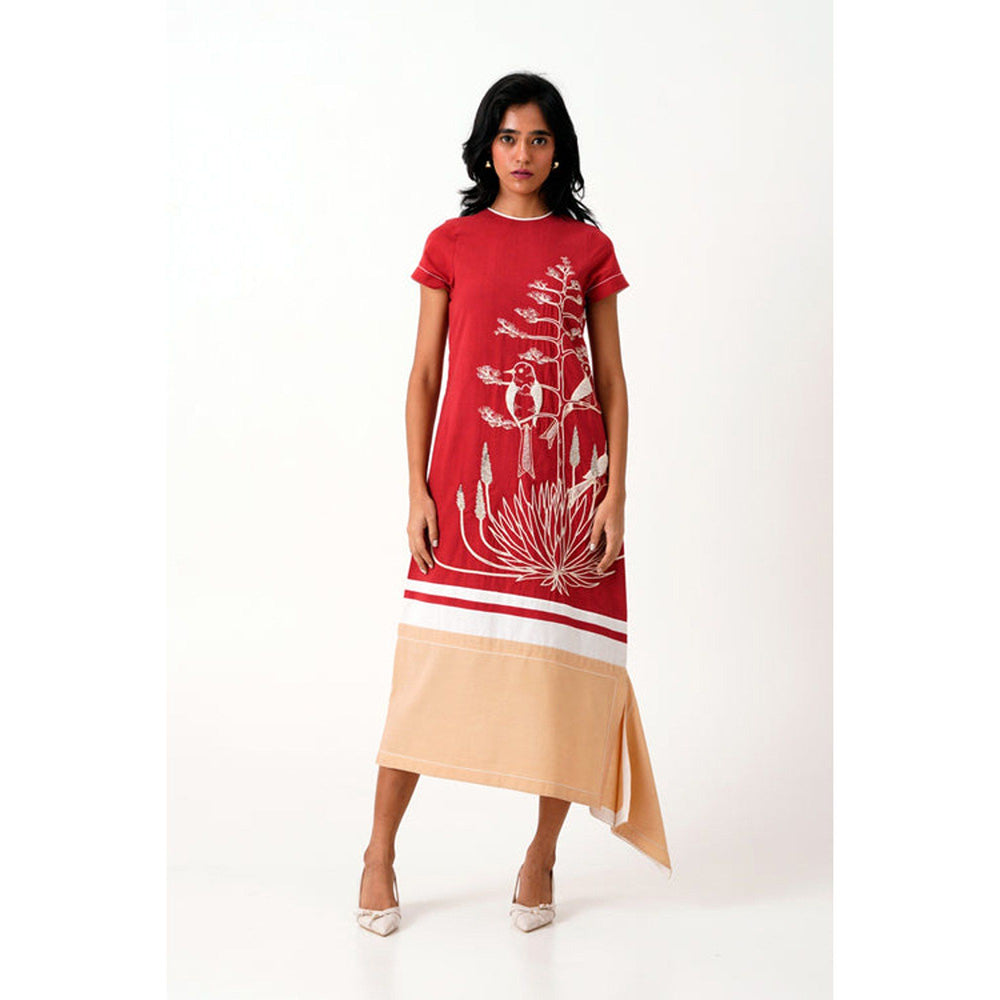 MADDER MUCH Madder Chase - Midtown Midi Dress in Hand Embroidery