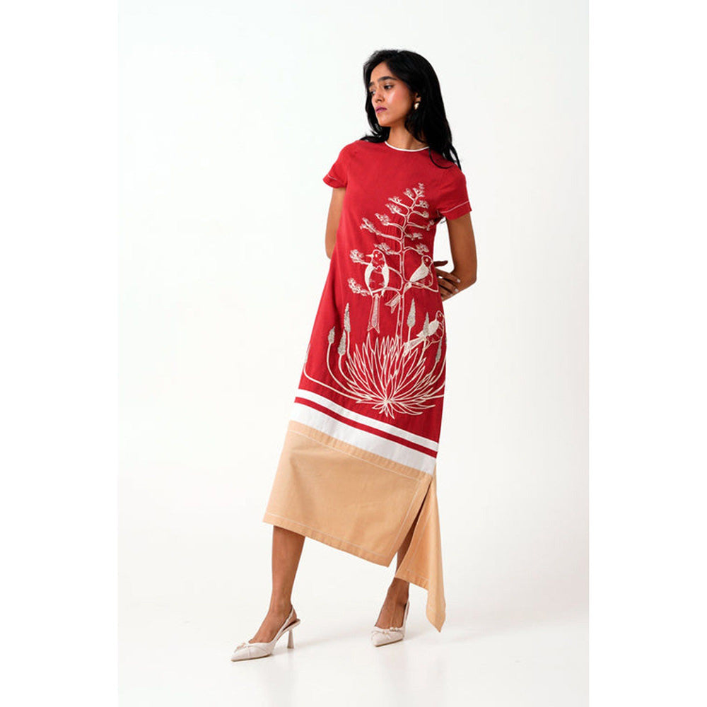 MADDER MUCH Madder Chase - Midtown Midi Dress in Hand Embroidery