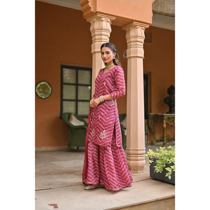 Mahee Jaipur Pink Lehriya Chanderi Sharara with Kurta Gota Patti Work and Dupatta (Set of 3)