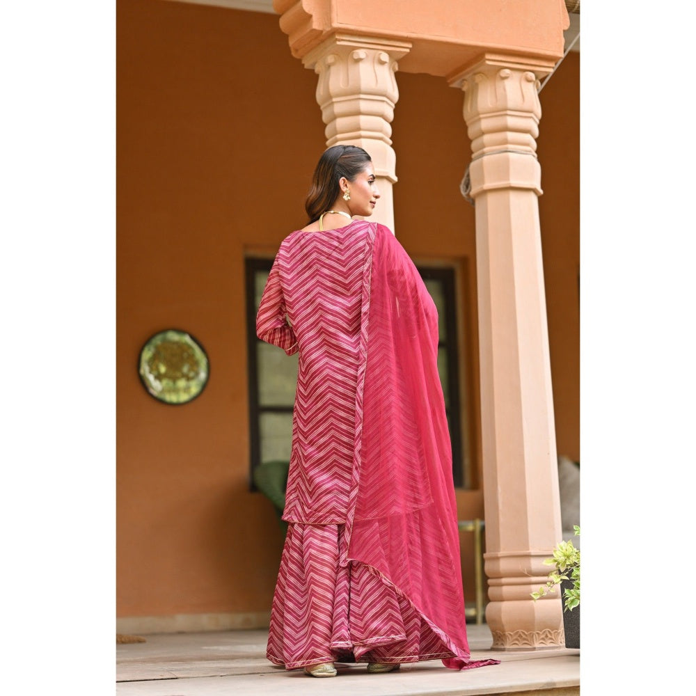 Mahee Jaipur Pink Lehriya Chanderi Sharara with Kurta Gota Patti Work and Dupatta (Set of 3)