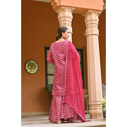 Mahee Jaipur Pink Lehriya Chanderi Sharara with Kurta Gota Patti Work and Dupatta (Set of 3)