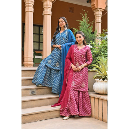 Mahee Jaipur Pink Lehriya Chanderi Sharara with Kurta Gota Patti Work and Dupatta (Set of 3)