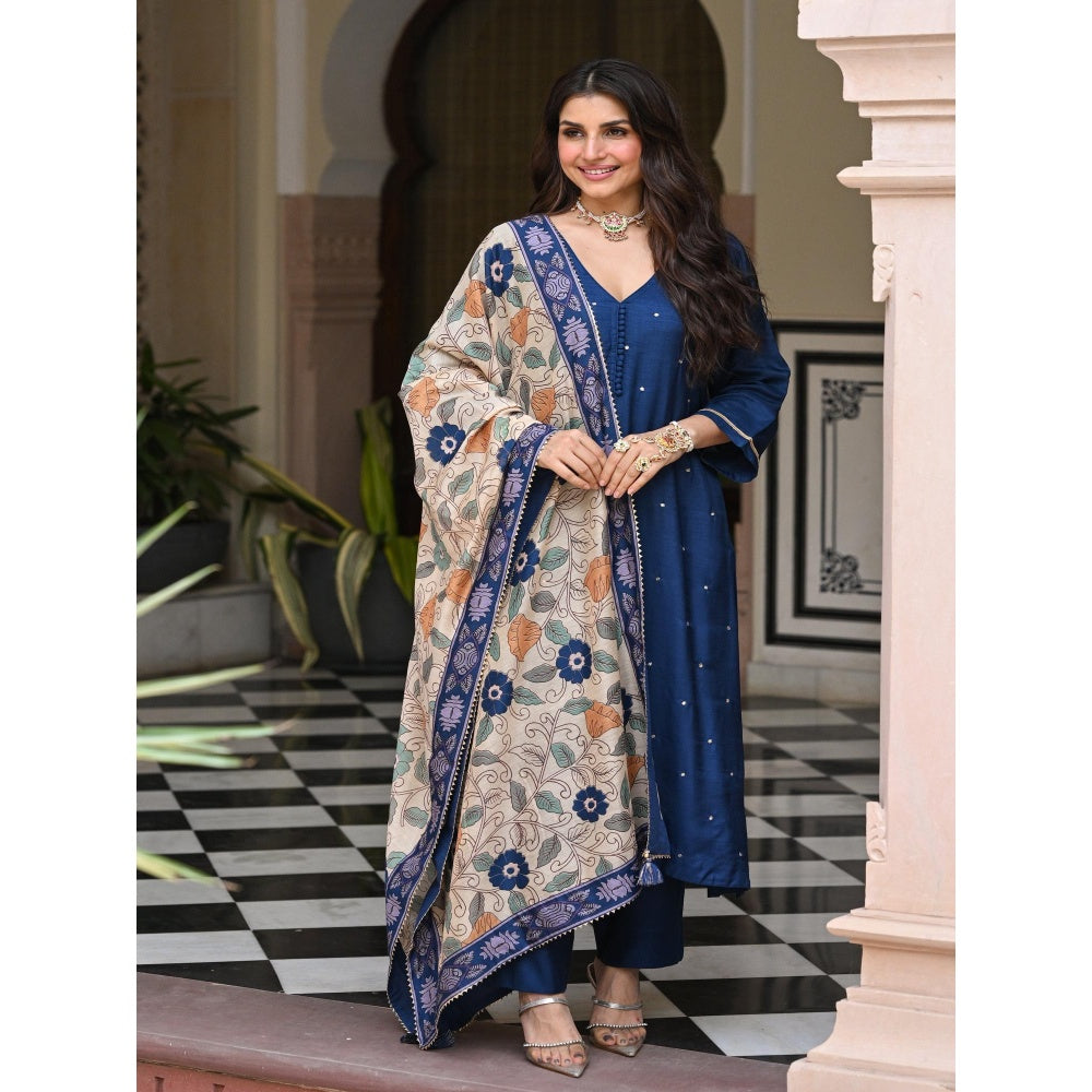 Mahee Jaipur Shubh Blue Kalamkari Kurta with Pant and Dupatta