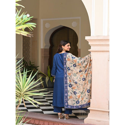 Mahee Jaipur Shubh Blue Kalamkari Kurta with Pant and Dupatta