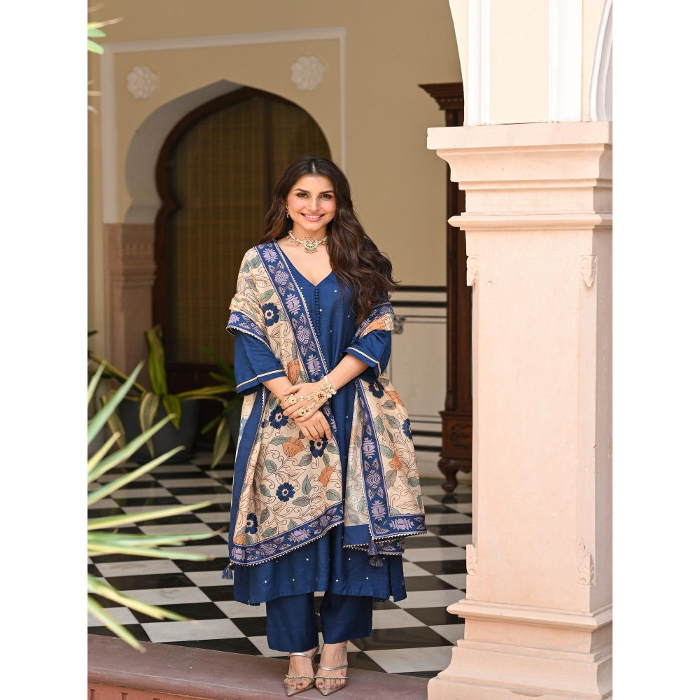 Mahee Jaipur Shubh Blue Kalamkari Kurta with Pant and Dupatta