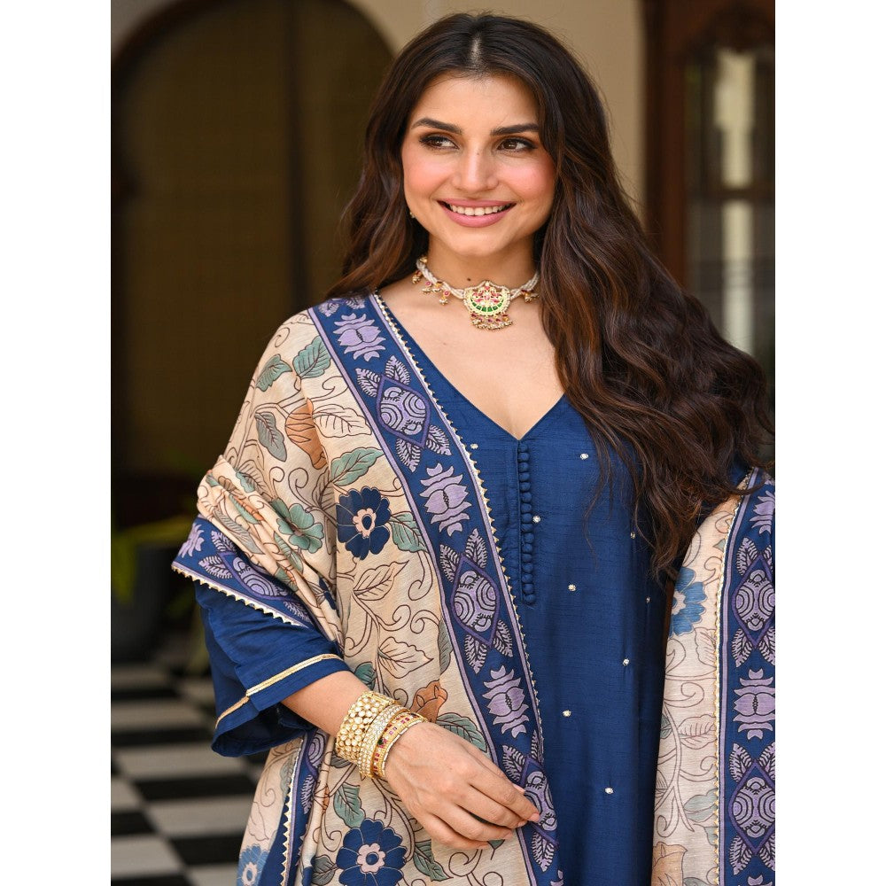 Mahee Jaipur Shubh Blue Kalamkari Kurta with Pant and Dupatta