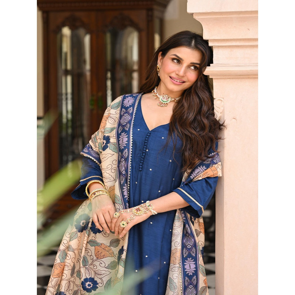 Mahee Jaipur Shubh Blue Kalamkari Kurta with Pant and Dupatta