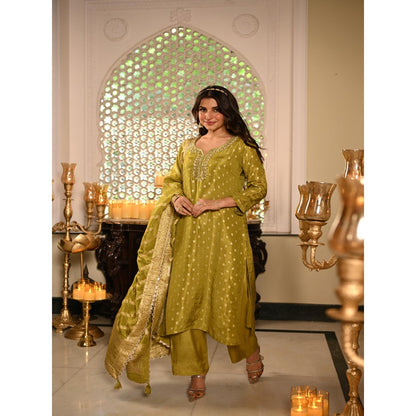 Mahee Jaipur Green Banarasi Sequence, Gota Work Kurta with Pant and Dupatta