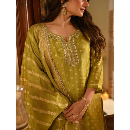 Mahee Jaipur Green Banarasi Sequence, Gota Work Kurta with Pant and Dupatta
