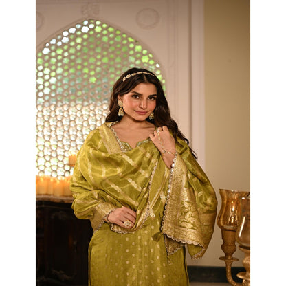 Mahee Jaipur Green Banarasi Sequence, Gota Work Kurta with Pant and Dupatta