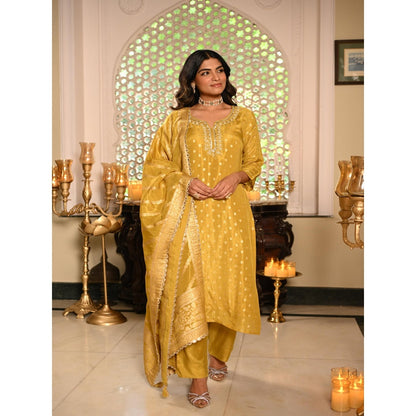 Mahee Jaipur Yellow Banarasi Sequence, Gota Work Kurta with Pant and Dupatta