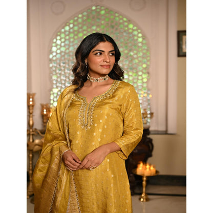 Mahee Jaipur Yellow Banarasi Sequence, Gota Work Kurta with Pant and Dupatta