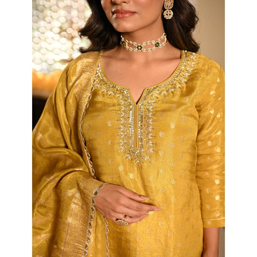 Mahee Jaipur Yellow Banarasi Sequence, Gota Work Kurta with Pant and Dupatta