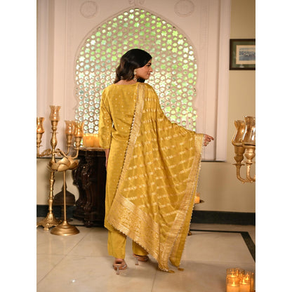 Mahee Jaipur Yellow Banarasi Sequence, Gota Work Kurta with Pant and Dupatta