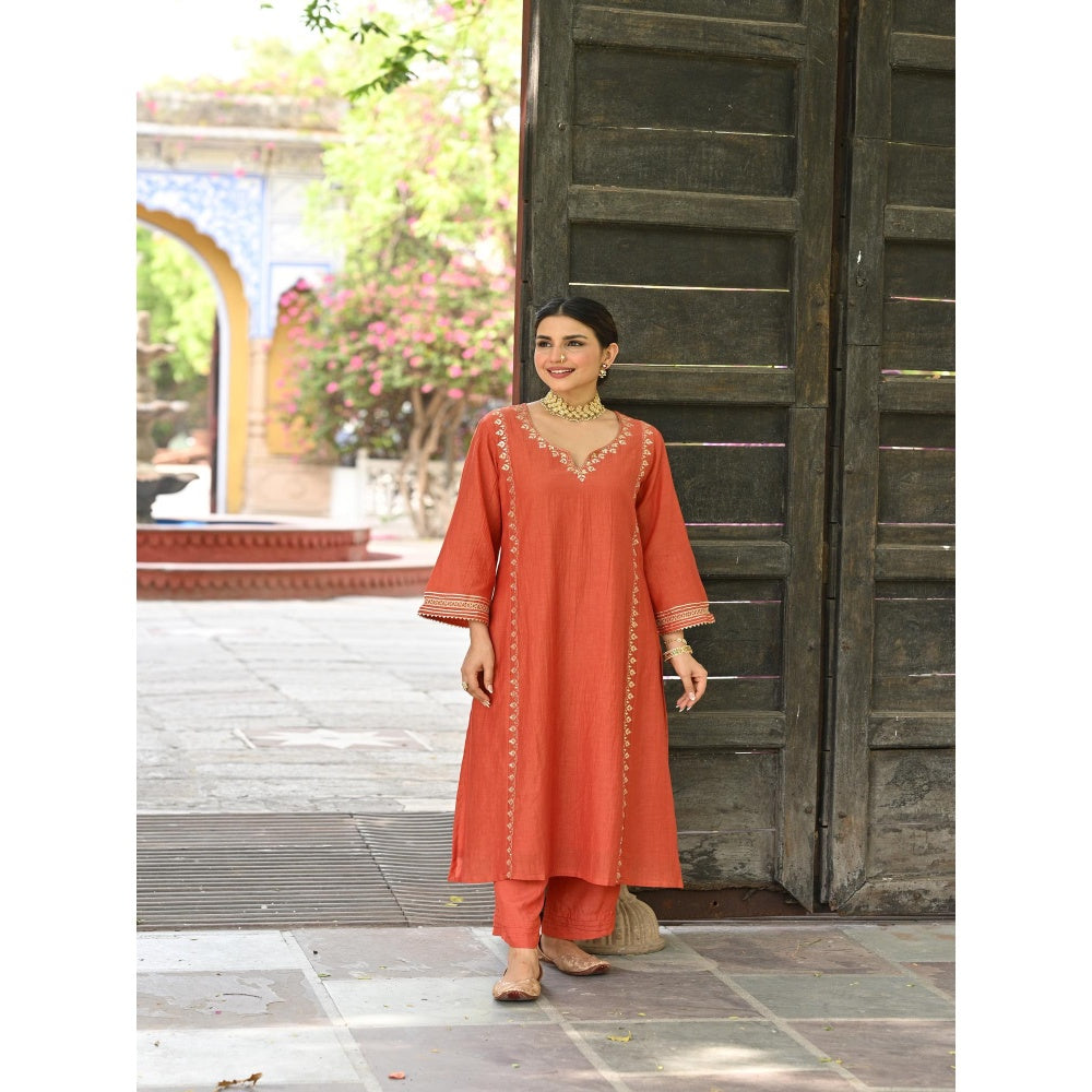 Mahee Jaipur Rustic Orange Gota Work Kurta with Pant and Dupatta