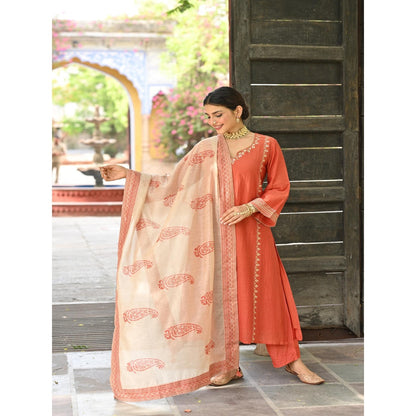 Mahee Jaipur Rustic Orange Gota Work Kurta with Pant and Dupatta