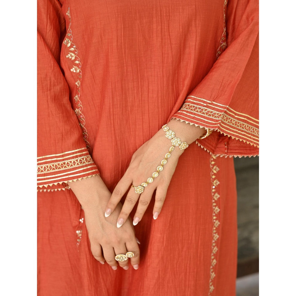Mahee Jaipur Rustic Orange Gota Work Kurta with Pant and Dupatta