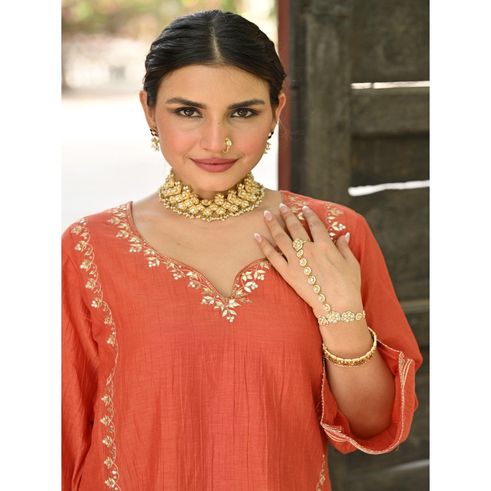 Mahee Jaipur Rustic Orange Gota Work Kurta with Pant and Dupatta