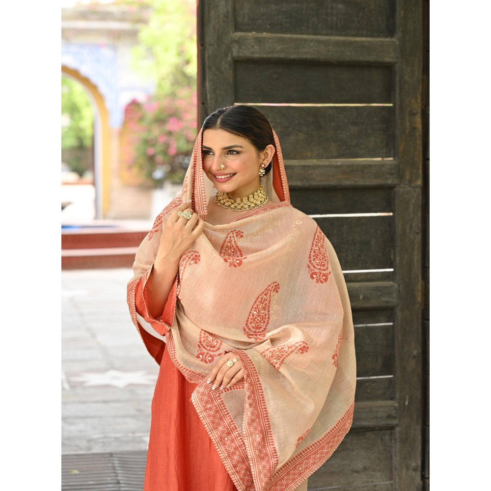 Mahee Jaipur Rustic Orange Gota Work Kurta with Pant and Dupatta