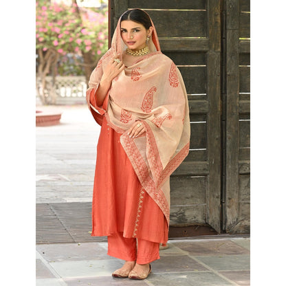 Mahee Jaipur Rustic Orange Gota Work Kurta with Pant and Dupatta