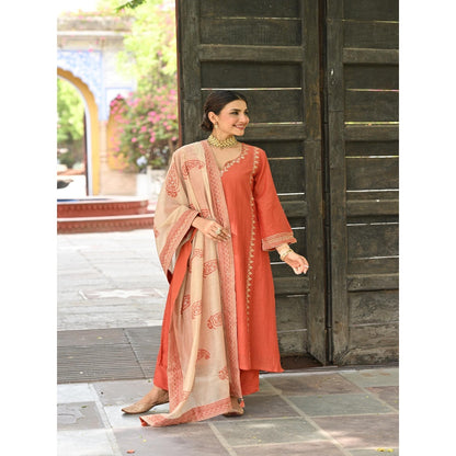 Mahee Jaipur Rustic Orange Gota Work Kurta with Pant and Dupatta