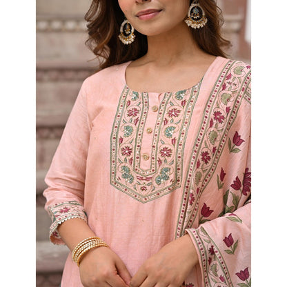 Mahee Jaipur Peach Block Mughal Print Mul Kurta with Pant and Dupatta