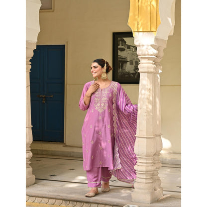 Mahee Jaipur Purple Marodi Work With Lehariya Kurta With Pant And Dupatta