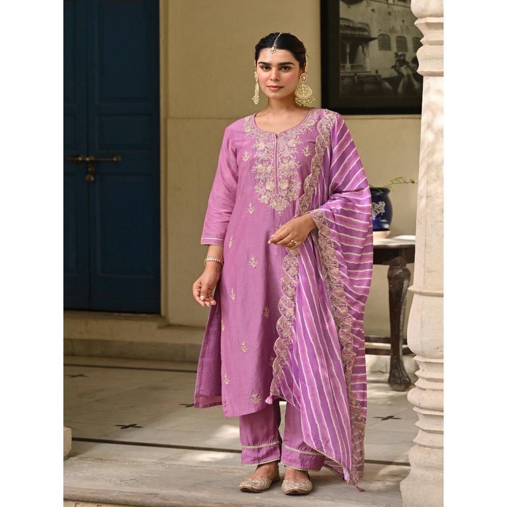 Mahee Jaipur Purple Marodi Work With Lehariya Kurta With Pant And Dupatta